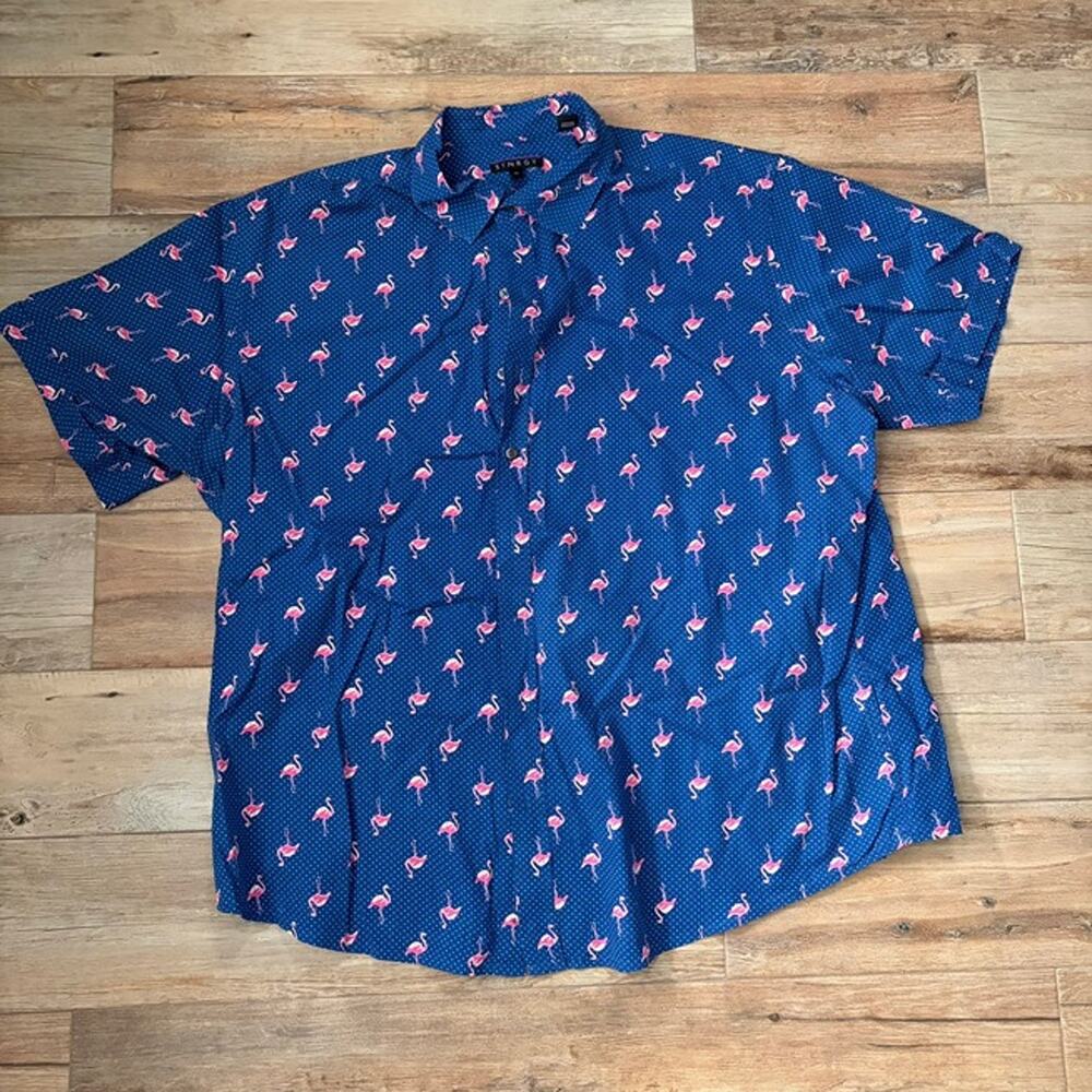SYNRGY by DXL Men’s 2XL Flamingo Print Short Sleeve Shirt Navy Pink